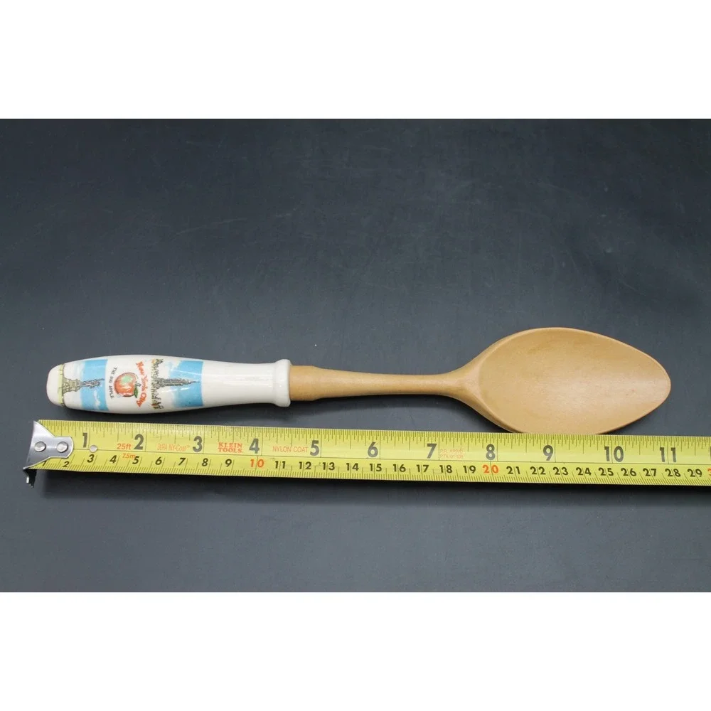 Vintage NYC  Wooden Serving Spoon Ceramic Handle Big Apple Statue of Liberty
